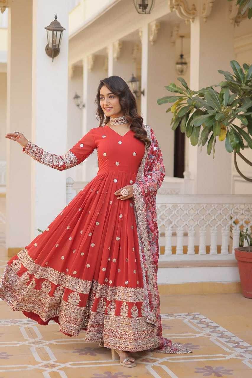 FAUX GEORGETTE EMBROIDERY ANARKALI LONG GOWN - MYLUXURY LANE ENTERPRISE